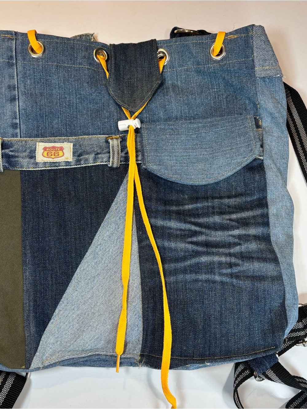 90’s Route 66 Jeans Purse Tote Bag Lined Handmade Denim Pockets Patchwork - Picture 3 of 12
